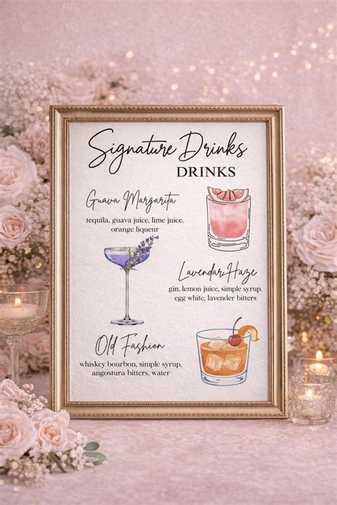 Buy Editable Wedding Signature Drinks Menu, Customizable Bar Sign ...