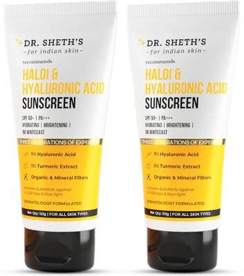 Dr. Sheth's Haldi & Hyaluronic Acid Sunscreen | Hydrating SPF 50+ PA ...