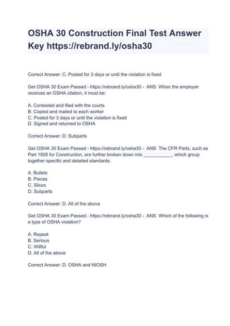 OSHA 30 Construction Final Test Answer Key Exam Questions And Answers ...