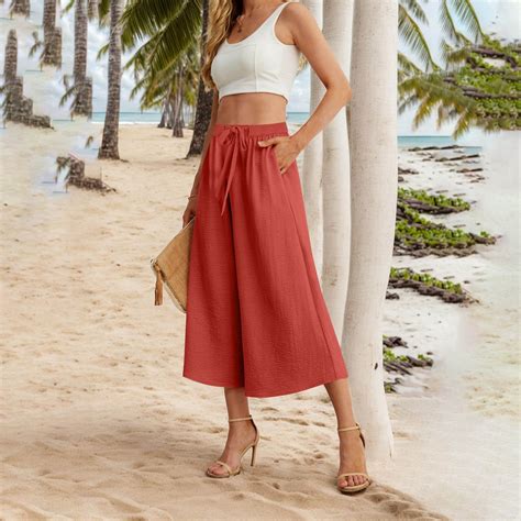 Red Capri Pants for Women Flowy Linen Pants Women Wide Leg Tie Knot ...
