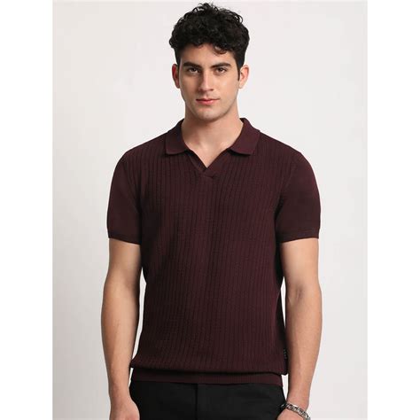 Buy THE BEAR HOUSE Men Maroon Striped Regular Fit Polo T-Shirt Online
