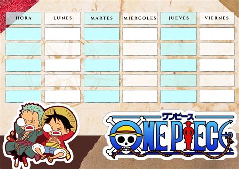 Horario one piece | Horario escolar, Clases de anime, Horario de clases