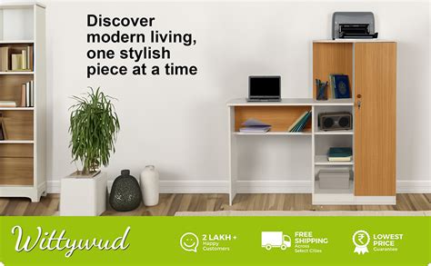 Witty Wud | Ruby | Engineered wood Study Table in Urban Teak & Grey ...