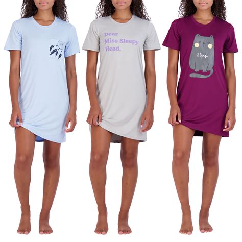 3 Pack: Women's Printed Nightshirt Short Sleeve Ultra-Soft Nightgown ...
