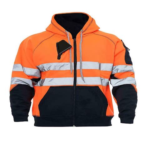 Men High Visibility Jacket 3 Zips Mens Zipper Hoodie Work Hooded ...