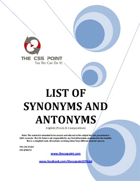 500 Word List of Synonyms and Antonyms - LIST OF SYNONYMS AND ANTONYMS ...
