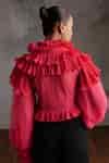 Buy Pink Tulle, Crepe Ruffles Round Neck Sofia Voluminous Sleeves Top ...