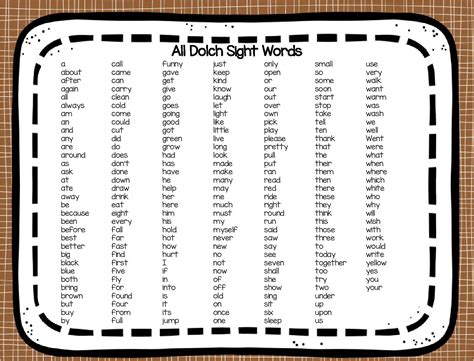 Dolch Sight Word Lists Printable