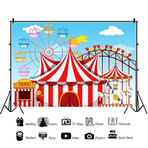 YongFoto 10x9ft Cartoon Children Amusement Park Backdrop Circus Tent ...