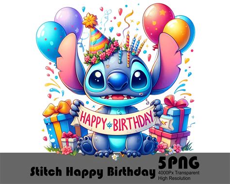 5 PNG Stitch Happy Birthday PNG Design High Resolution for Tshirt and ...