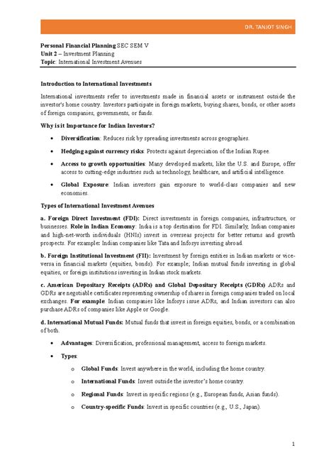 Unit 2 - Personal financial planning SEC Sem V: International ...