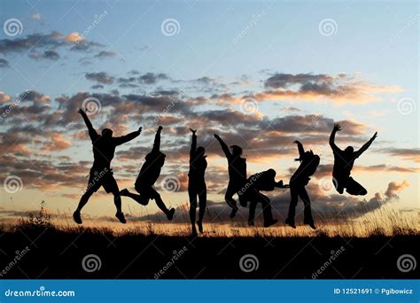 Silhouettes of Friends Jumping 3 Stock Image - Image of exercise, friendship: 12521691 - silhouette of friends