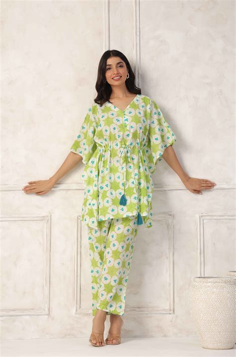 The Lime Green Kaftan Co-Ord Set – Ganga Grace