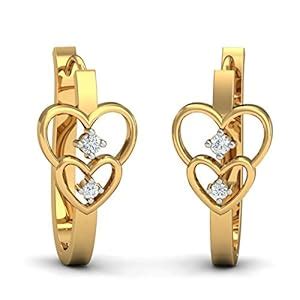 KuberBox 18KT Yellow Gold Diamond First Love Hoop Earrings for Women ...