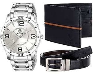 MARKQUES Stainless Steel Chain Men's Watch, Leather Wallet and Belt 3 ...