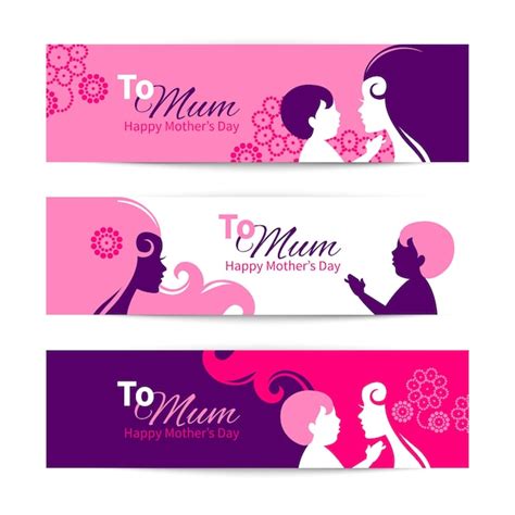 Banner für alles Gute zum Muttertag. Schöne Mutter mit Babysilhouetten ...