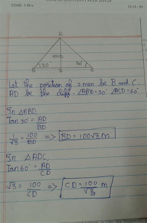 Two men are standing on either side of a cliff 100 m high observe the ...