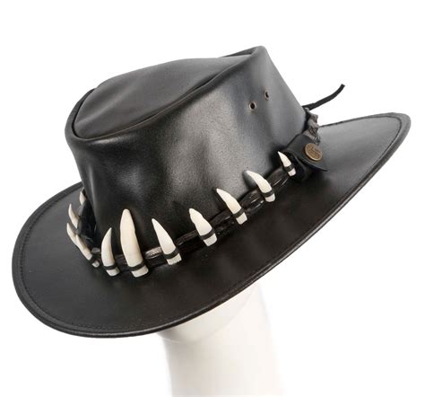 Black Australian Jacaru Outback Leather Hat 11 Crocodile Teeth ...