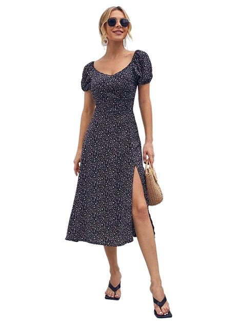 Buy TOPLOT Dresses for Women Floral Print with Puff Sleeve (T-Dress ...