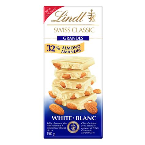 Lindt Swiss Classic Grandes Almond White Chocolate Bar, 150g/5.2 oz ...