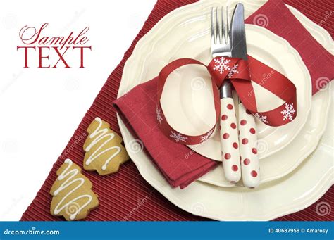 Beautiful Red Theme Festive Christmas Dining Table Place Setting Stock ...