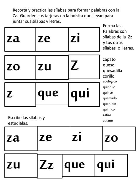 Palabras Con Za Ze Zi Zo Zu - Palabras español españa