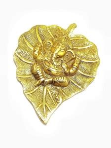 newebit Metal Finish Handicraft Showpiece - Metal Lord Ganesha on Leaf ...