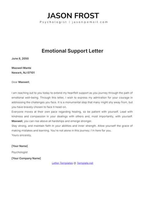 Free Simple Emotional Support Letter Template to Edit Online
