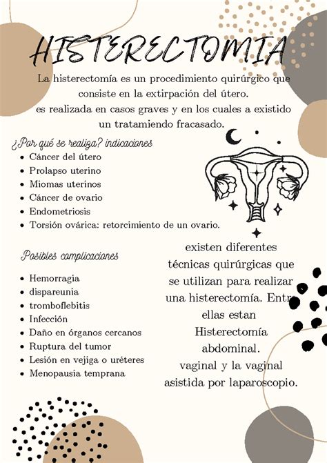 Histerectomia - HISTERECTOMIA La histerectomía es un procedimiento quirúrgico que consiste en la ...