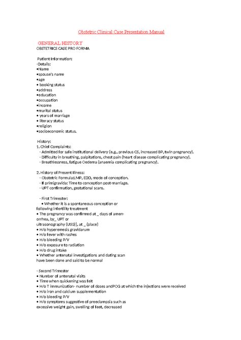 Obstetric Clinical Case Presentation Manual (OBS) - Comprehensive Guide ...