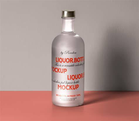Front View of Standing Frosted Liquor Bottle Mockup Free Download ...