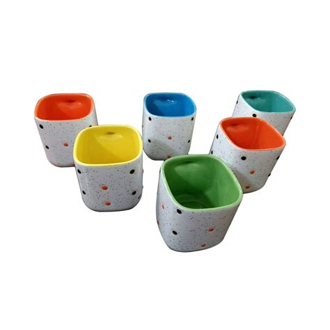 Buy Star Ceramics Gloss White Dotted Cups Set of 6 Pcs (120ml ...