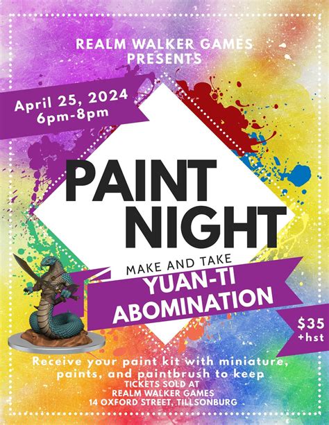 Make and Take Paint Night - Yuan-Ti Abomination, 14 Oxford Street ...