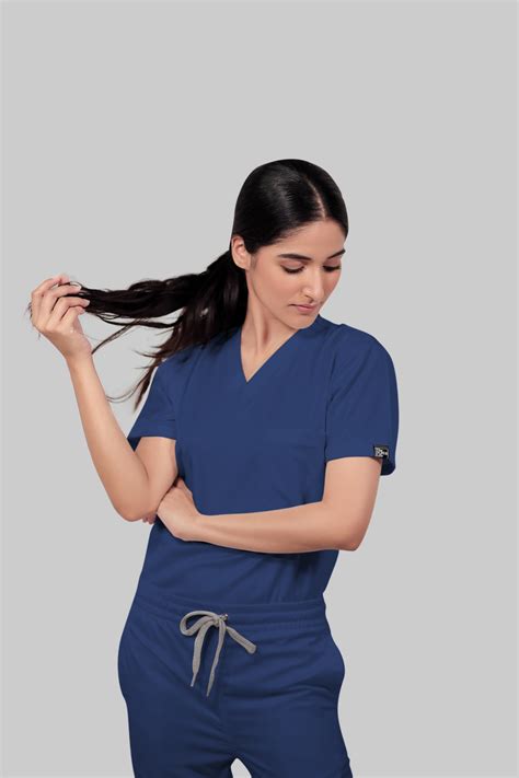 Stretchable (4Way) Female Royal Blue V-Neck With Straight Pant Scrub S ...