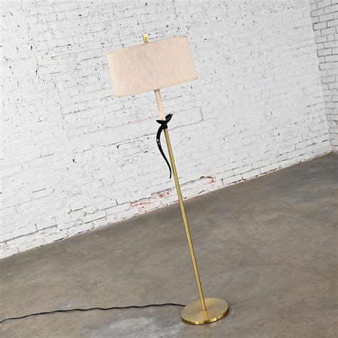 1950-1960’s MCM Floor Lamp Brass Plated and Black Pheasant Tail Accent ...