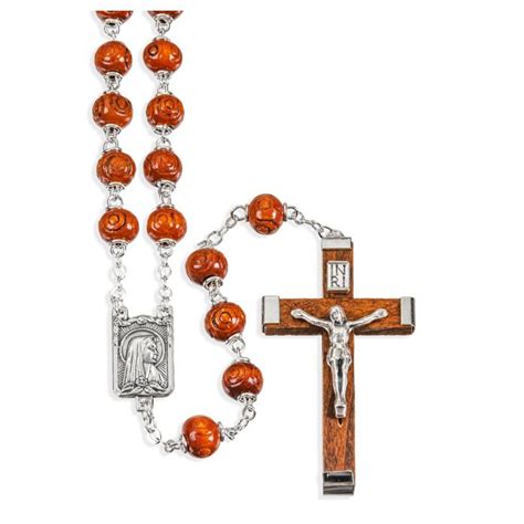 Brown Round Wood Bead Rosary