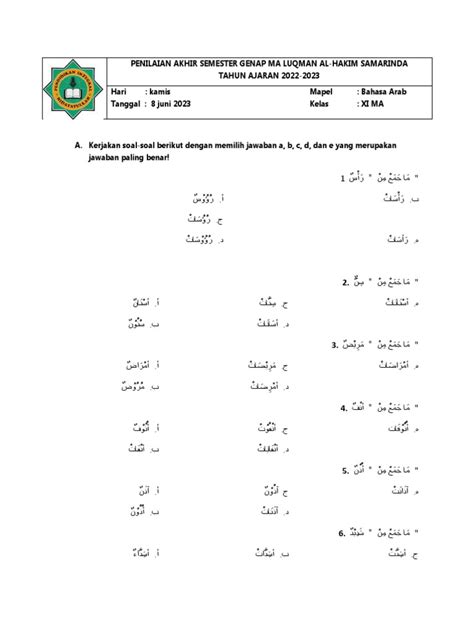 Persiapan Sukses! Kumpulan Soal Ujian Madrasah Bahasa Arab Kelas 12 Terlengkap