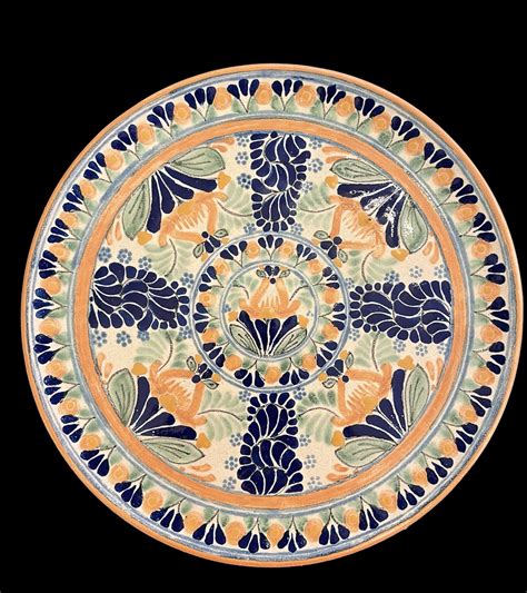 Talavera Terracotta & Blue Dinner Plates - Ark Antiques, La Jolla, CA