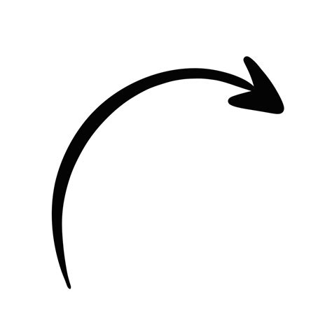 black curved arrow hand drawn illustration. doodle long line pointed ...
