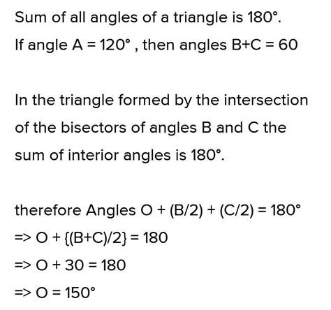 if one of the angles of a triangle is 120°, then the angle between the ...