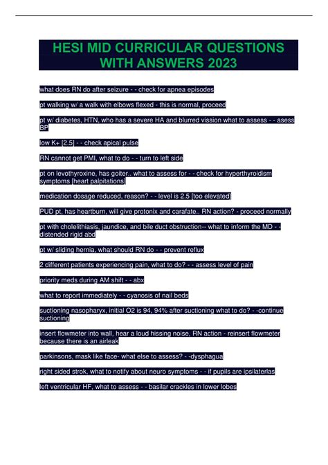 HESI MID CURRICULAR QUESTIONS WITH ANSWERS 2023 - HESI MID - Stuvia US