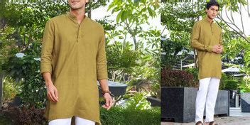 Sap Green Full Sleeve Pure Linen Long Kurta With Mirror Work – Linen Trail