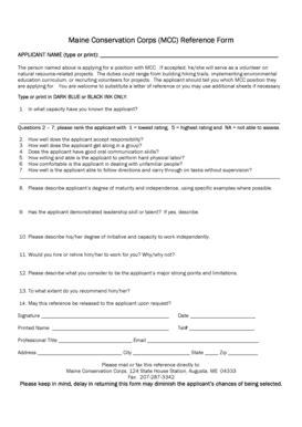 Fillable Online maine Maine Conservation Corps (MCC) Reference Form ...