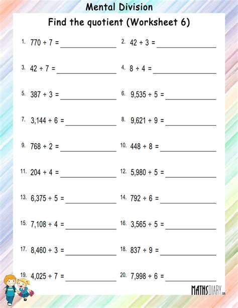 Mental and Oral Division Worksheets - Math Worksheets - MathsDiary.com