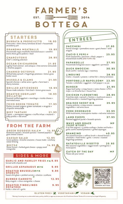 Farm-to-Table Dinner Menu | Farmer's Bottega Mission Hills