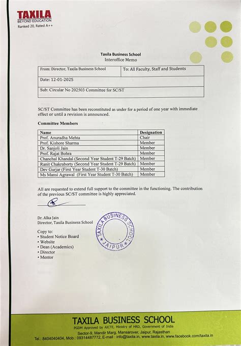 Mandatory Disclosure - Taxila Business School - Best MBA Colleges in India
