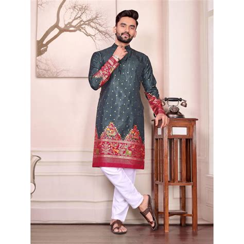 Festive Dola Silk Men Kurta Pajama – mahezon