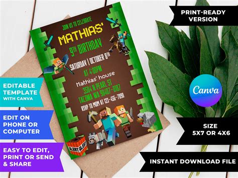 Minecraft Birthday Invite