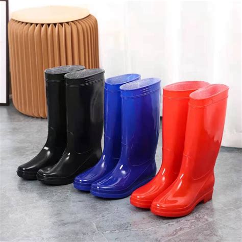 Women's Rubber Shoes Solid Color Rain Boots High Quality Long Tube ...