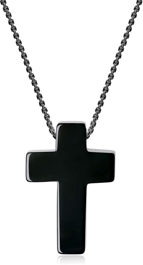 Buy COAI Religious Jewelry Obsidian Stone Cross Pendant Necklace Online ...